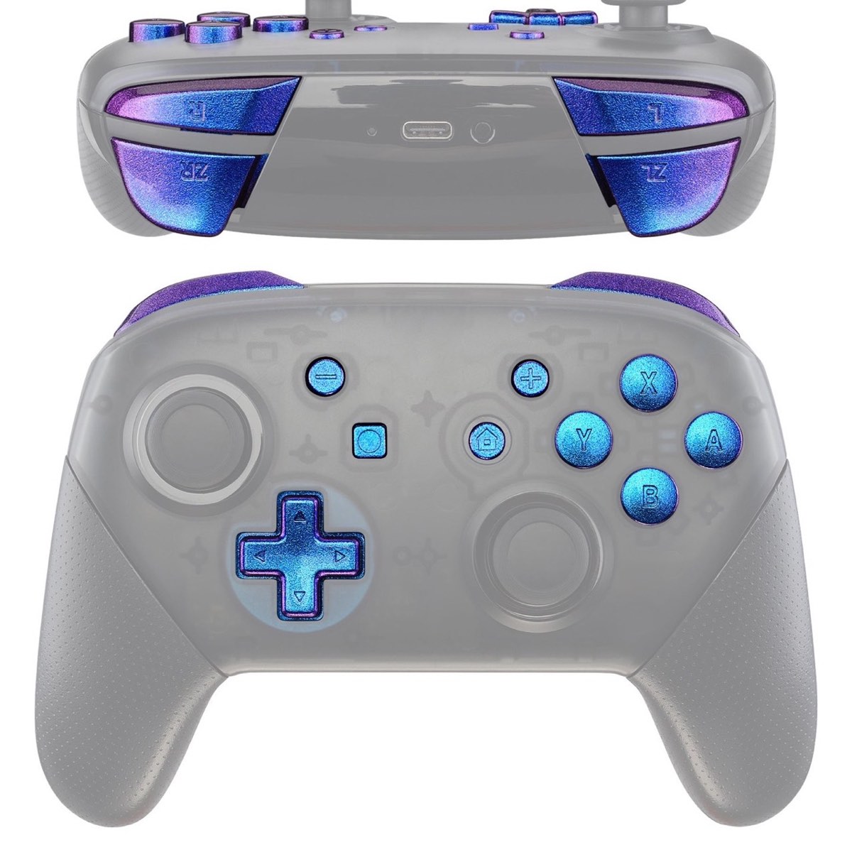 Pro Controller Buttons Chameleon Purple Blue