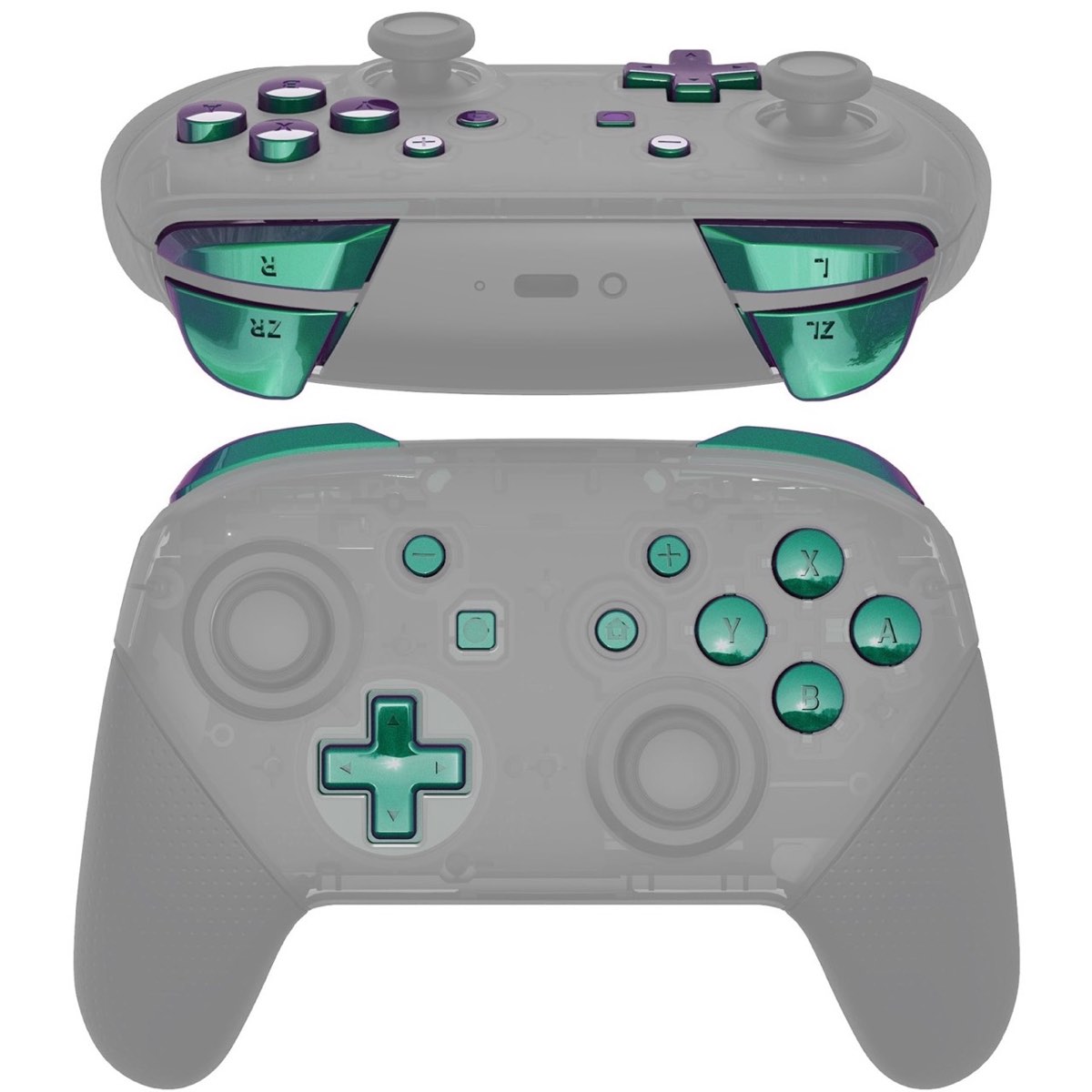 Pro Controller Buttons Chameleon Green Purple